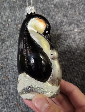 Glass Penguin Christmas Ornament in Black, White and Silver Pier 1 One Baby